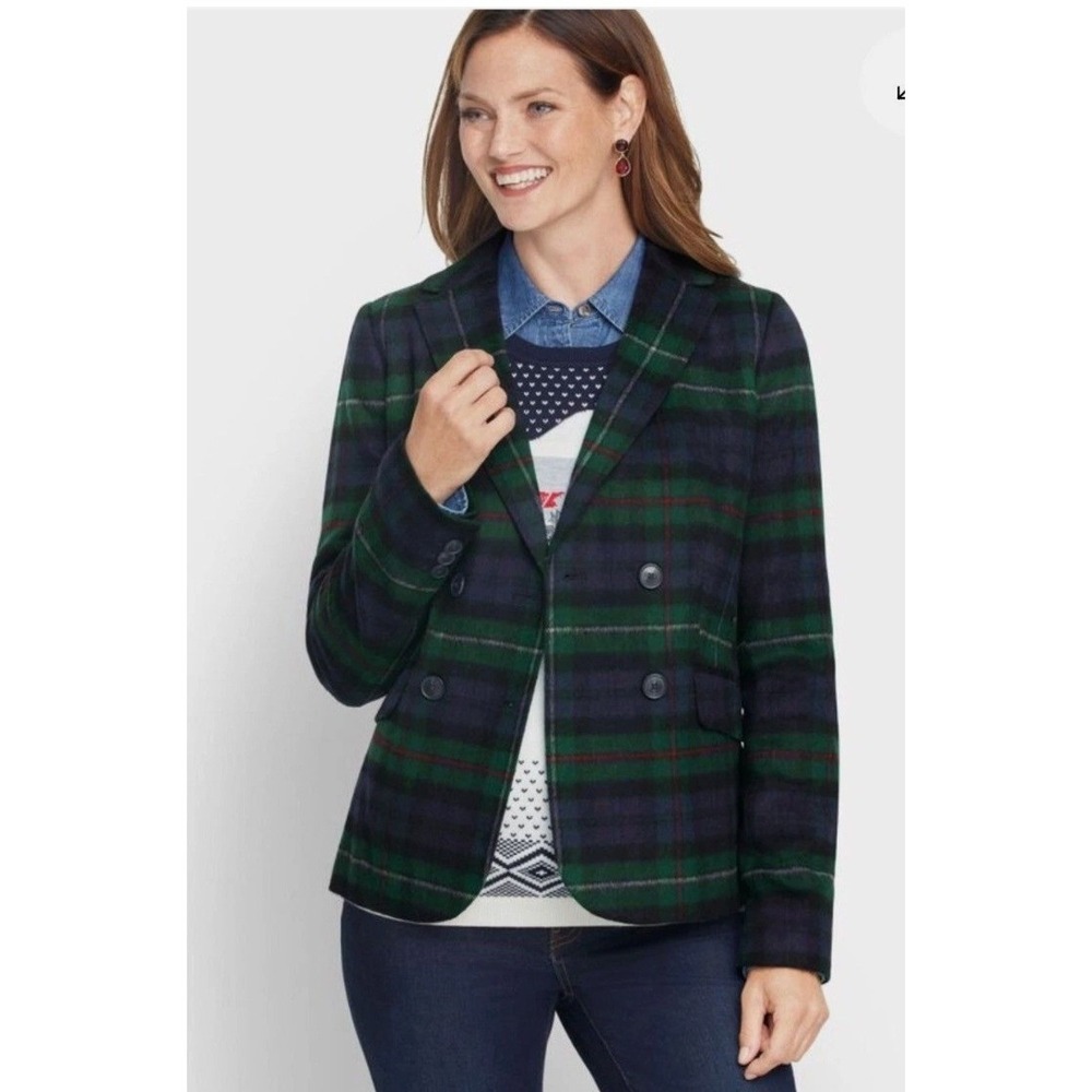 Talbots Blazer Women 16P Black Watch Plaid Excellent Tartan Double Breasted Wool